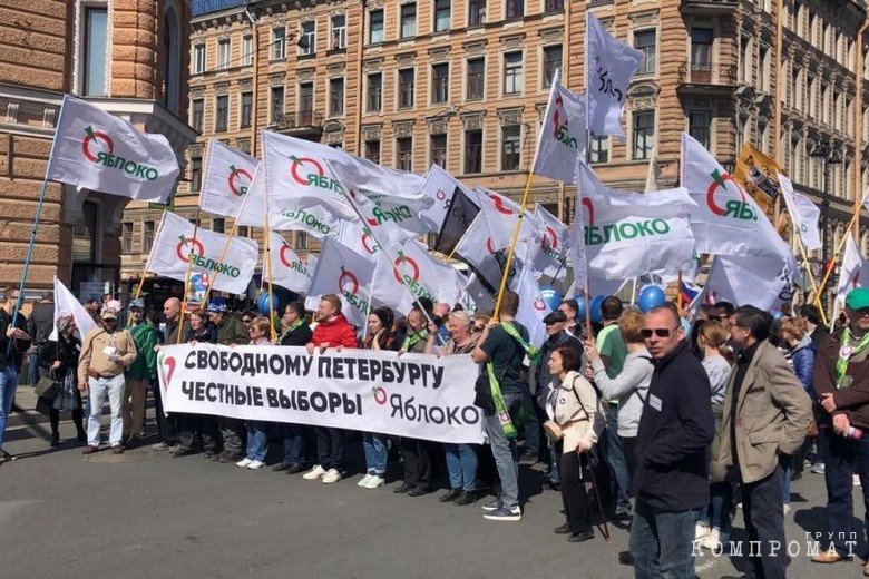 Колонна митингующих с плакатами